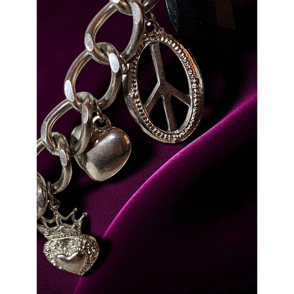 Gothic Charm Necklace Cross Heart Peace Fleur-de-Lis Boho Punk Statement - Picture 5 of 5